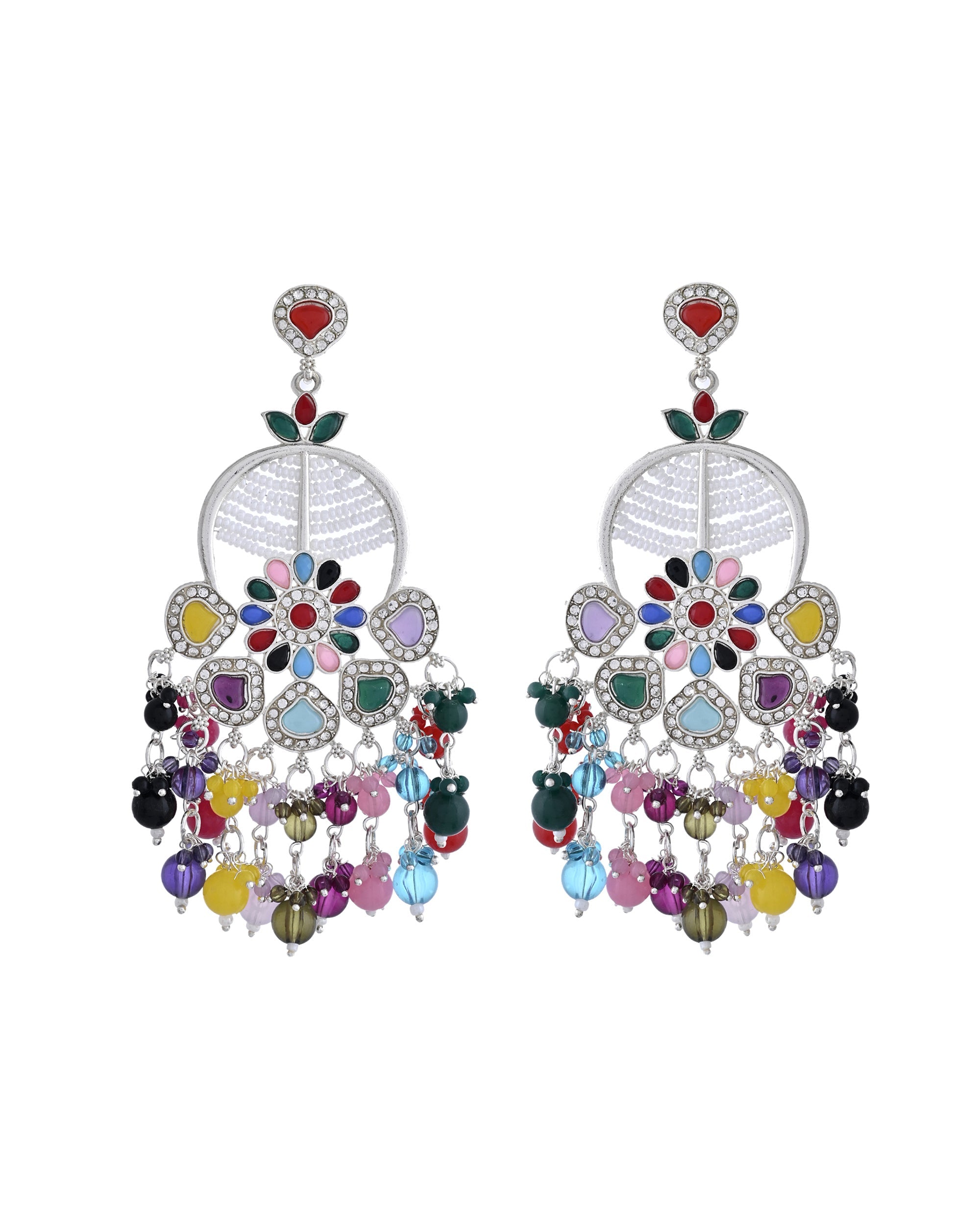 VOJ Multi Colour Beaded Long Chanbali Earrings - Distacart