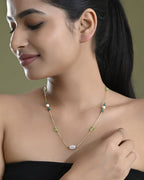 VOJ Gold-Polished Green Beaded Chain For Women