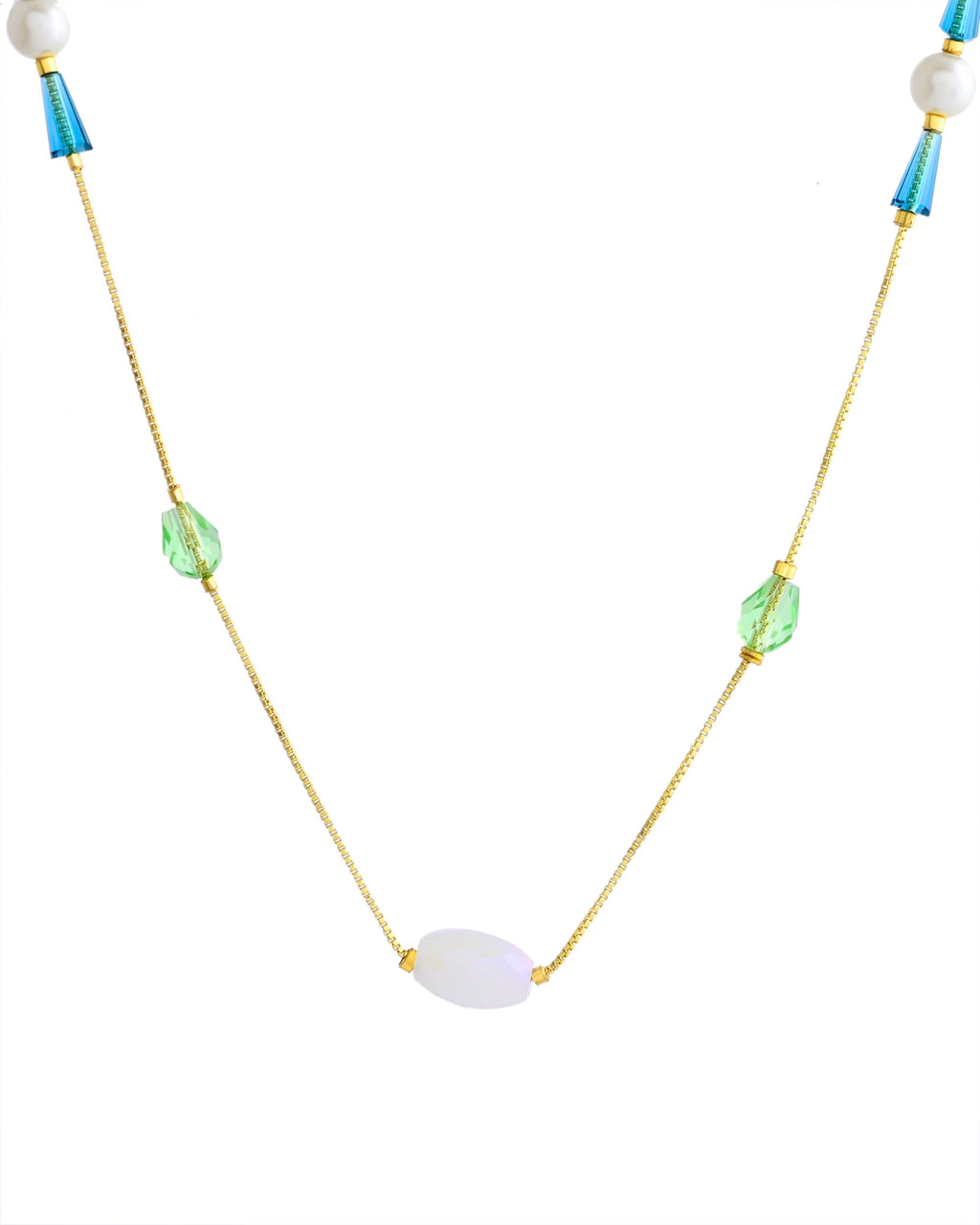 VOJ Gold-Polished Green Beaded Chain For Women