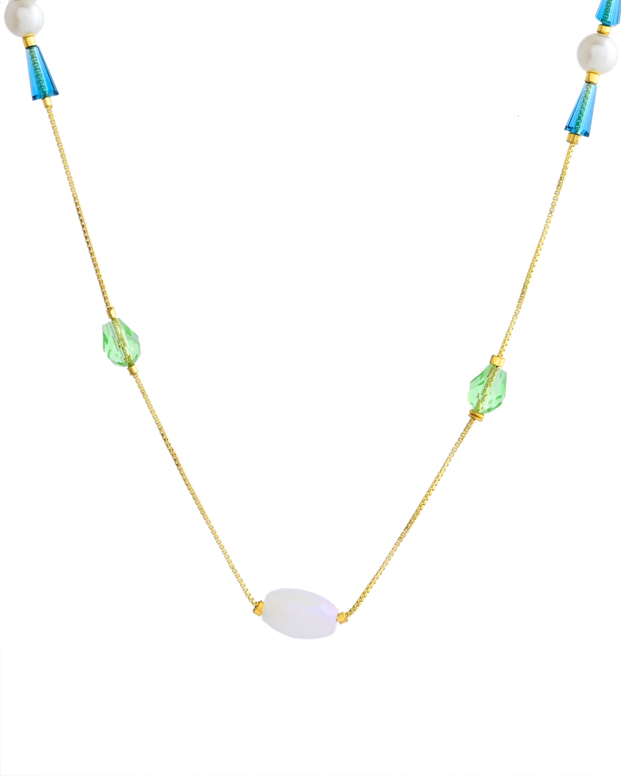 VOJ Gold-Polished Green Beaded Chain For Women