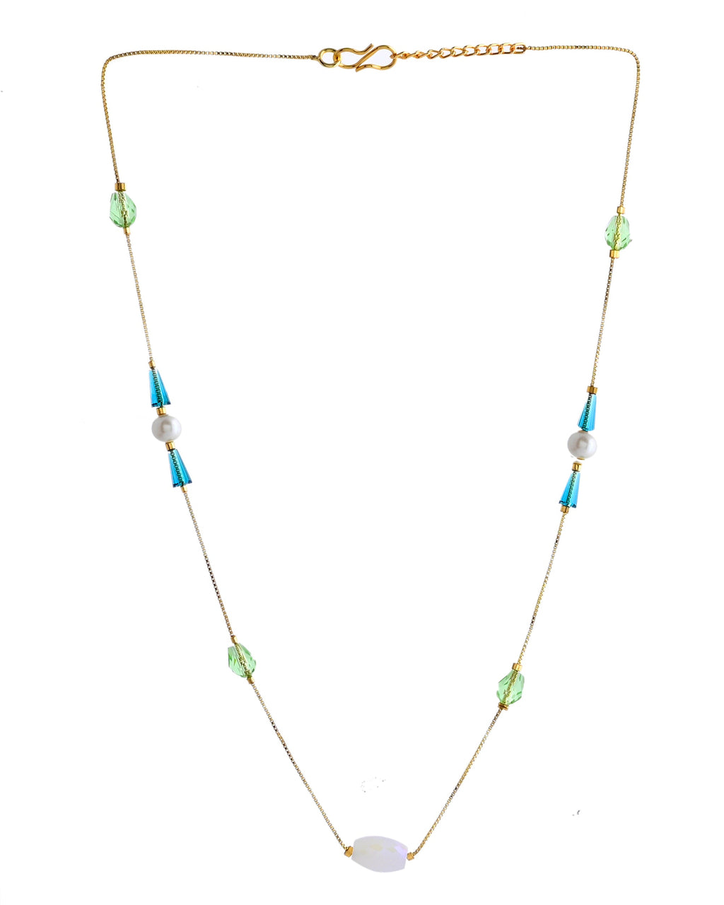 VOJ Gold-Polished Green Beaded Chain For Women