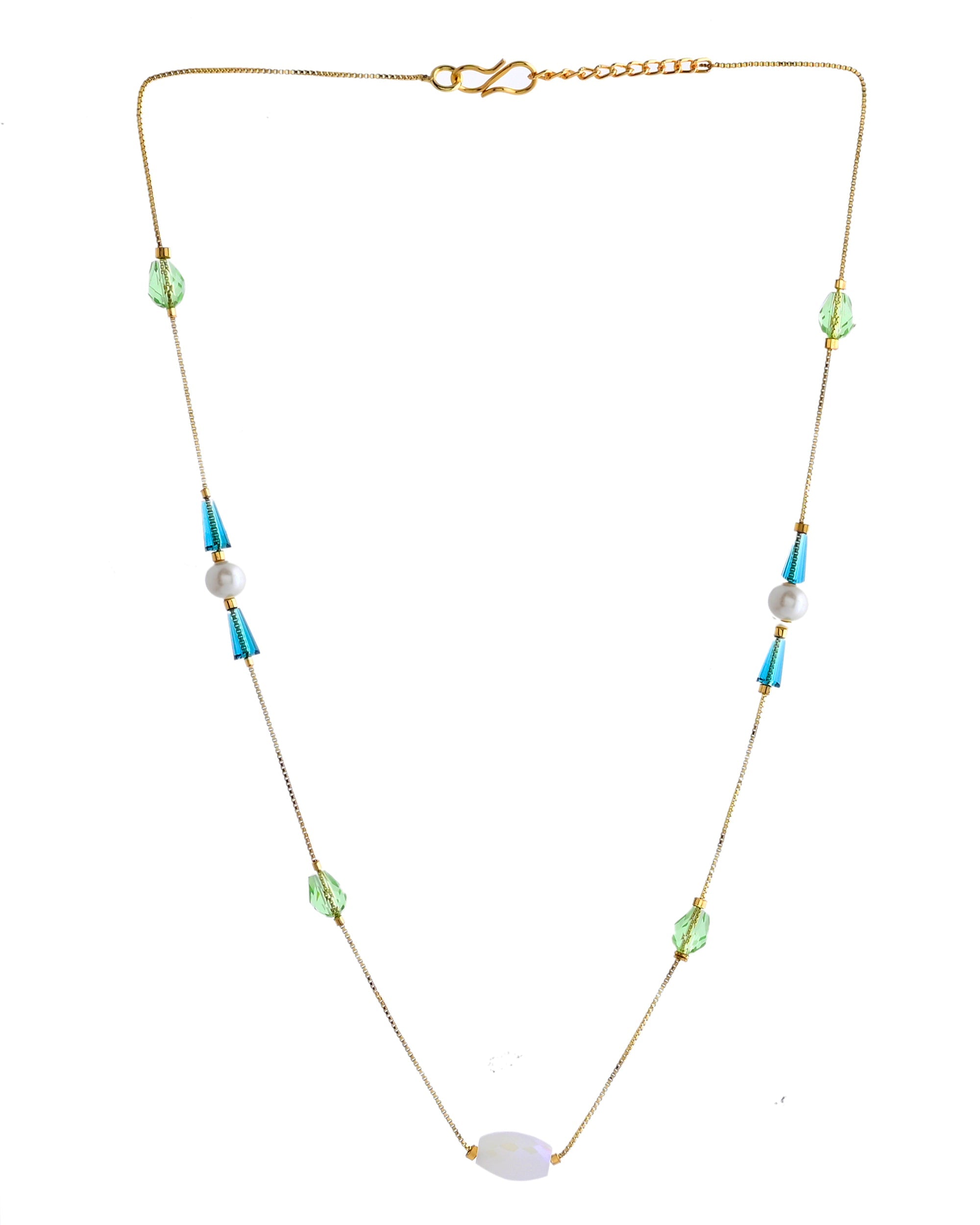 VOJ Gold-Polished Green Beaded Chain For Women