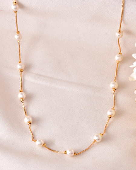VOJ Gold-Polished Pearl Chain For Women