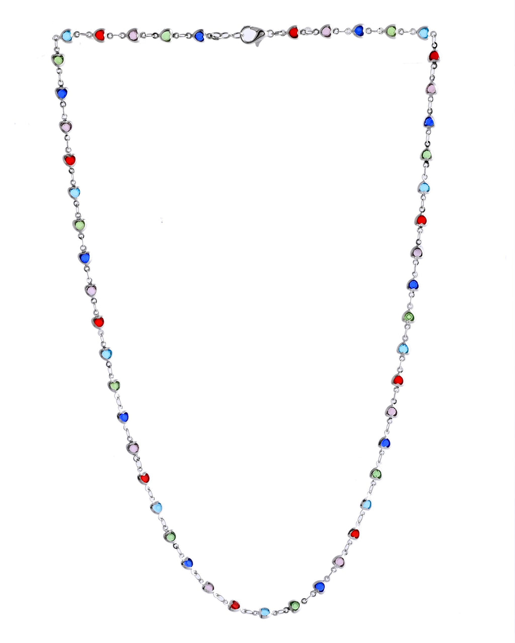 VOJ Silver Plated Multi Colour Stone Heart Shape Chain