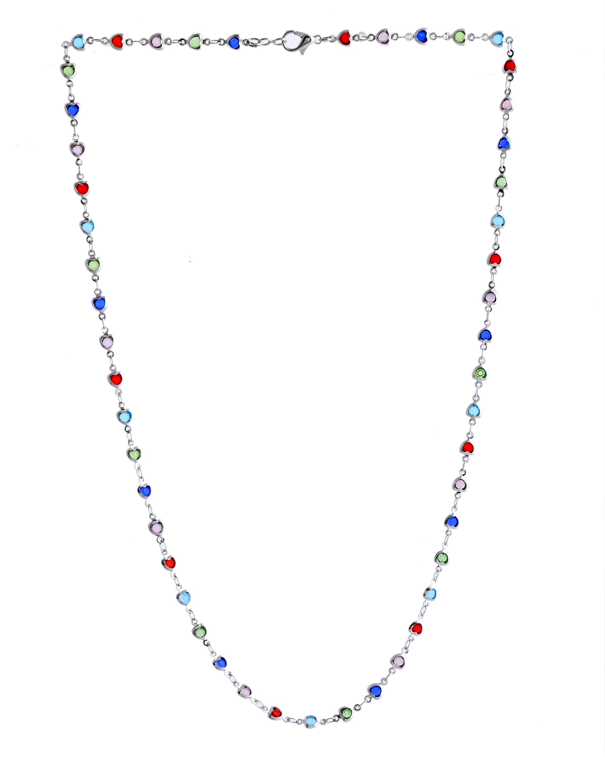 VOJ Silver Plated Multi Colour Stone Heart Shape Chain