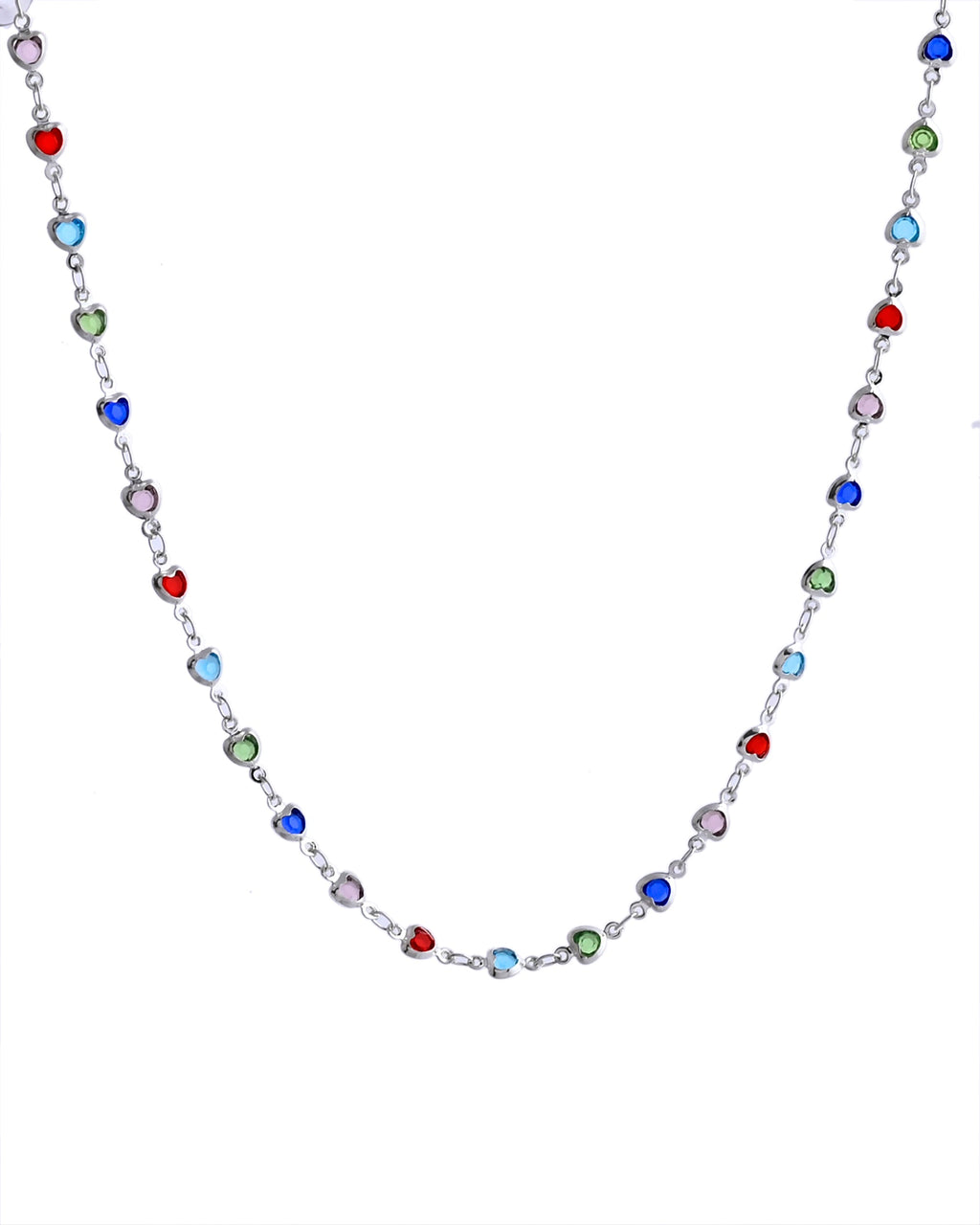 VOJ Silver Plated Multi Colour Stone Heart Shape Chain
