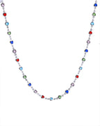 VOJ Silver Plated Multi Colour Stone Heart Shape Chain