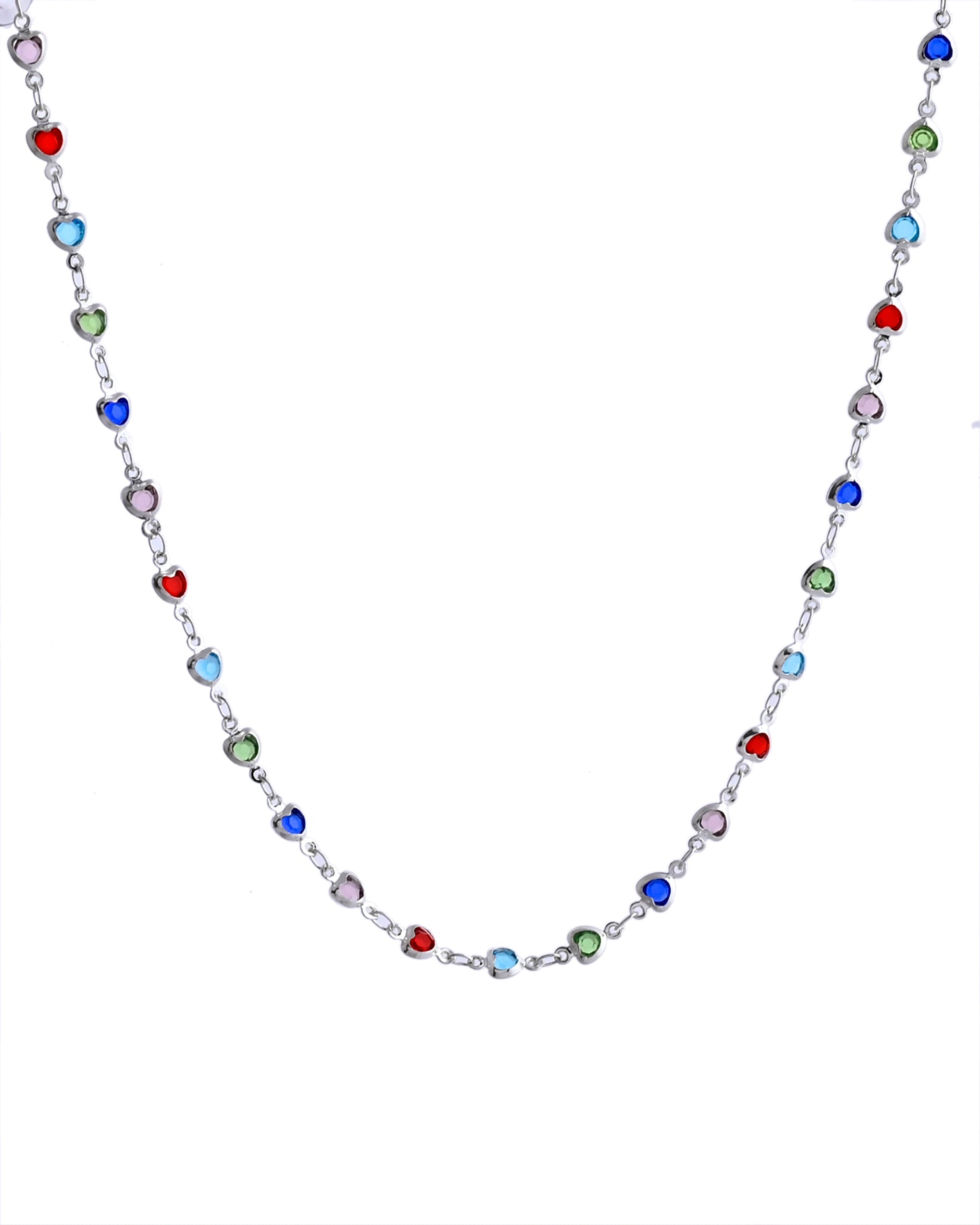 VOJ Silver Plated Multi Colour Stone Heart Shape Chain