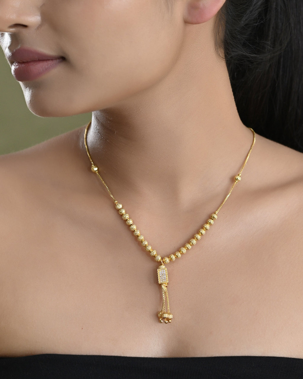 VOJ Gold-Polished Stainless Steel Stone Studded Chain For Women