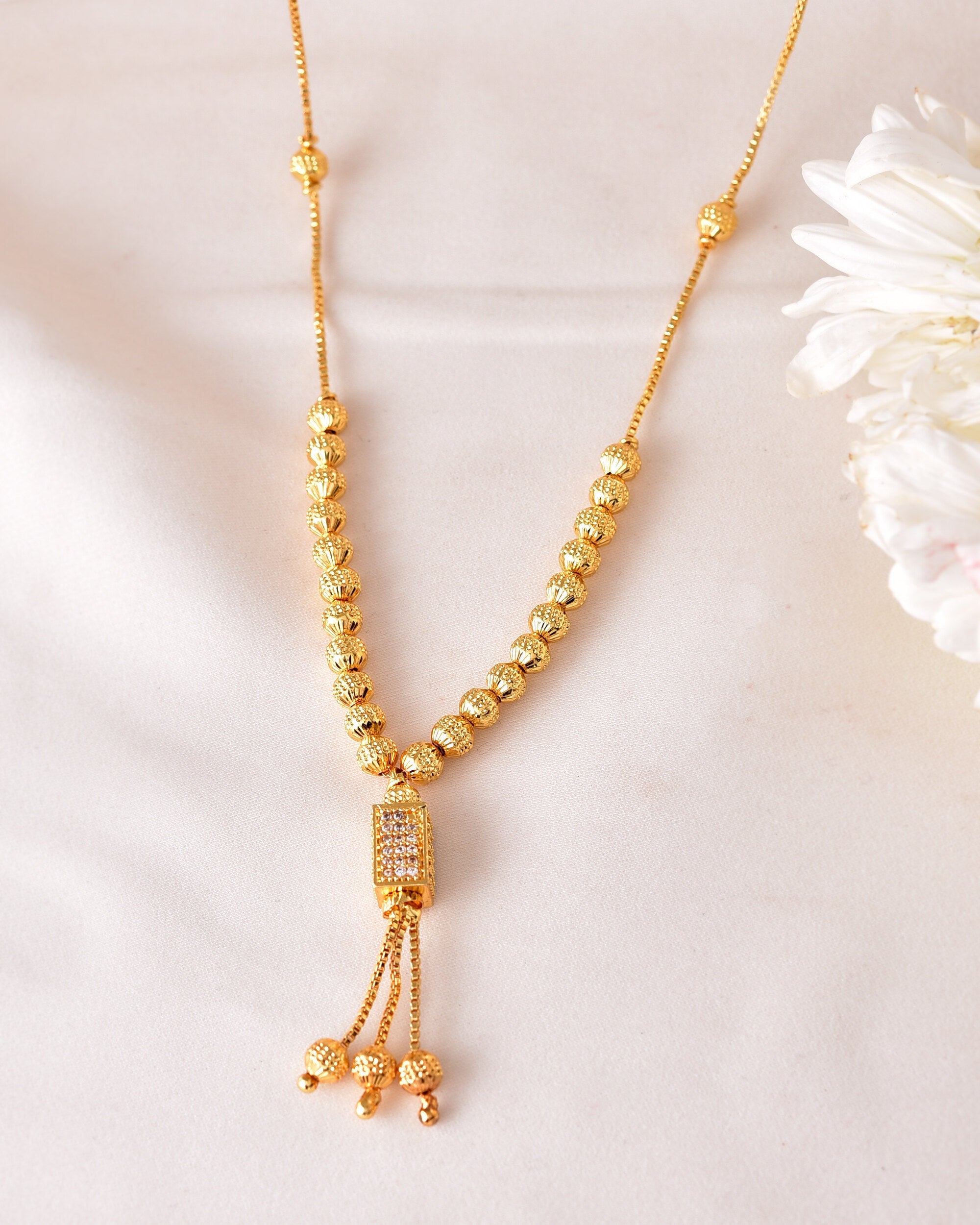 VOJ Gold-Polished Stainless Steel Stone Studded Chain For Women