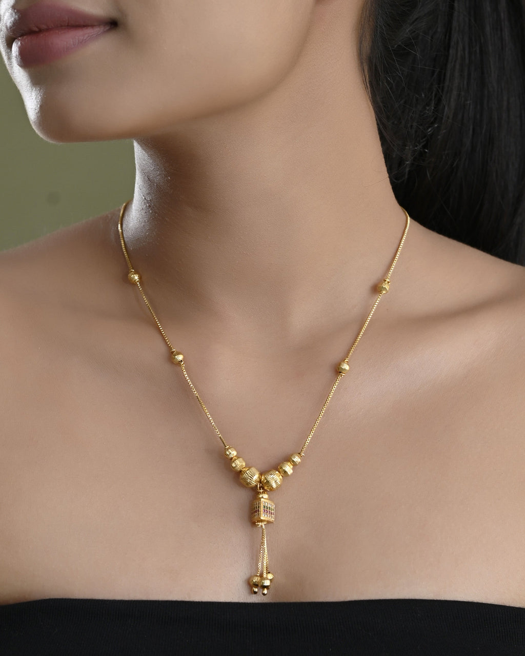 VOJ Gold-Polished Stainless Steel Multi Color Stone Studded Chain For Women