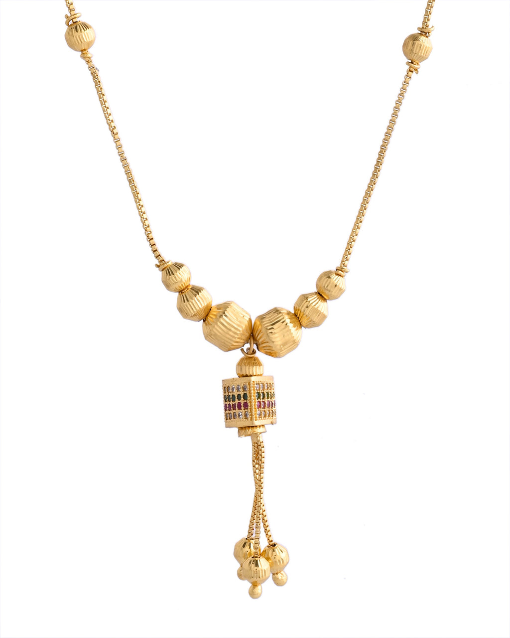 VOJ Gold-Polished Stainless Steel Multi Color Stone Studded Chain For Women