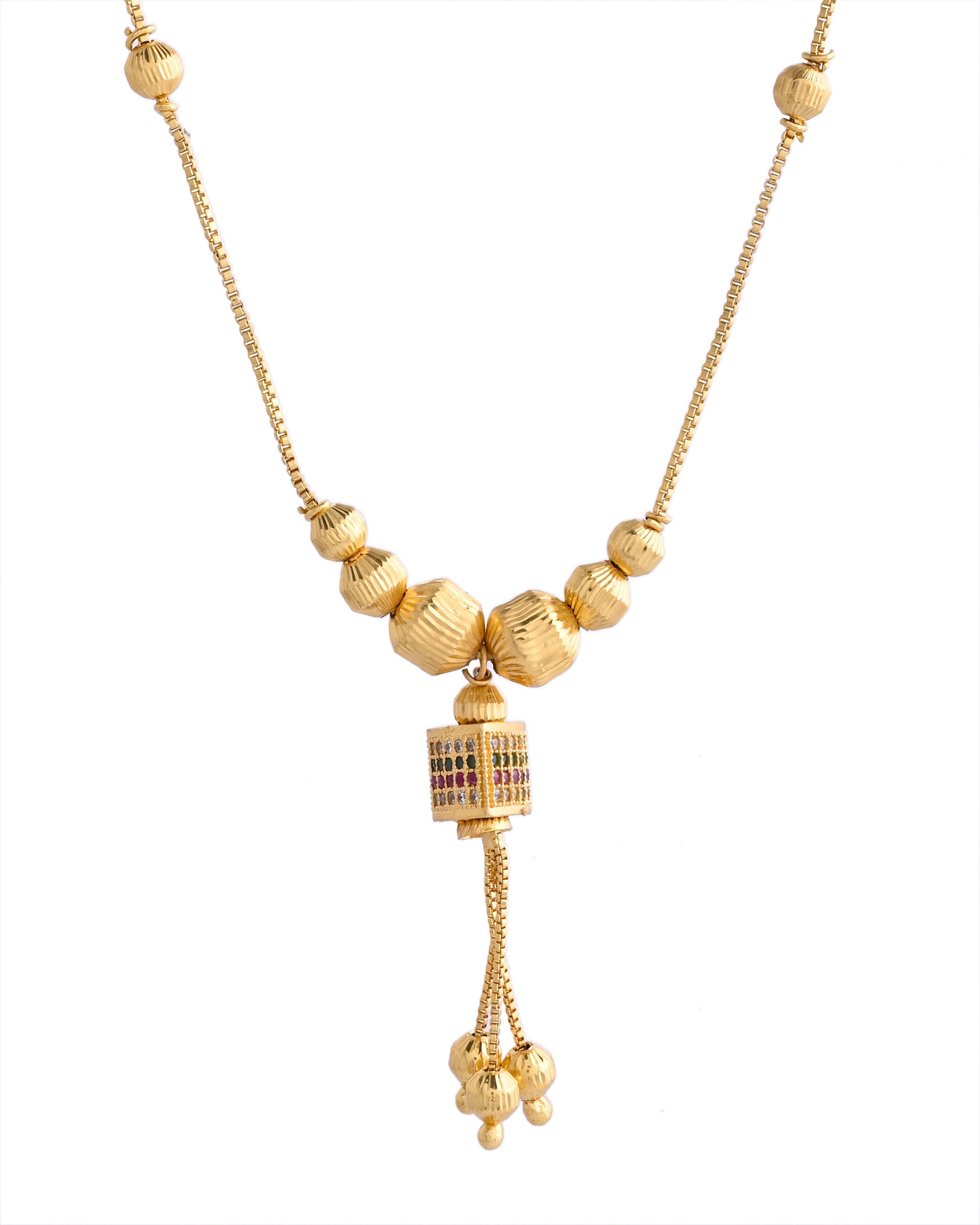 VOJ Gold-Polished Stainless Steel Multi Color Stone Studded Chain For Women