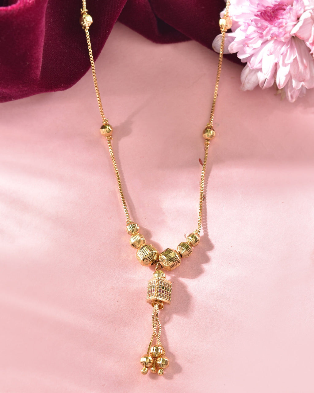 VOJ Gold-Polished Stainless Steel Multi Color Stone Studded Chain For Women