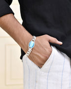 VOJ Silver Plated Blue Stone Men's Bracelet - Distacart