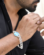 VOJ Silver Plated Blue Stone Men's Bracelet - Distacart
