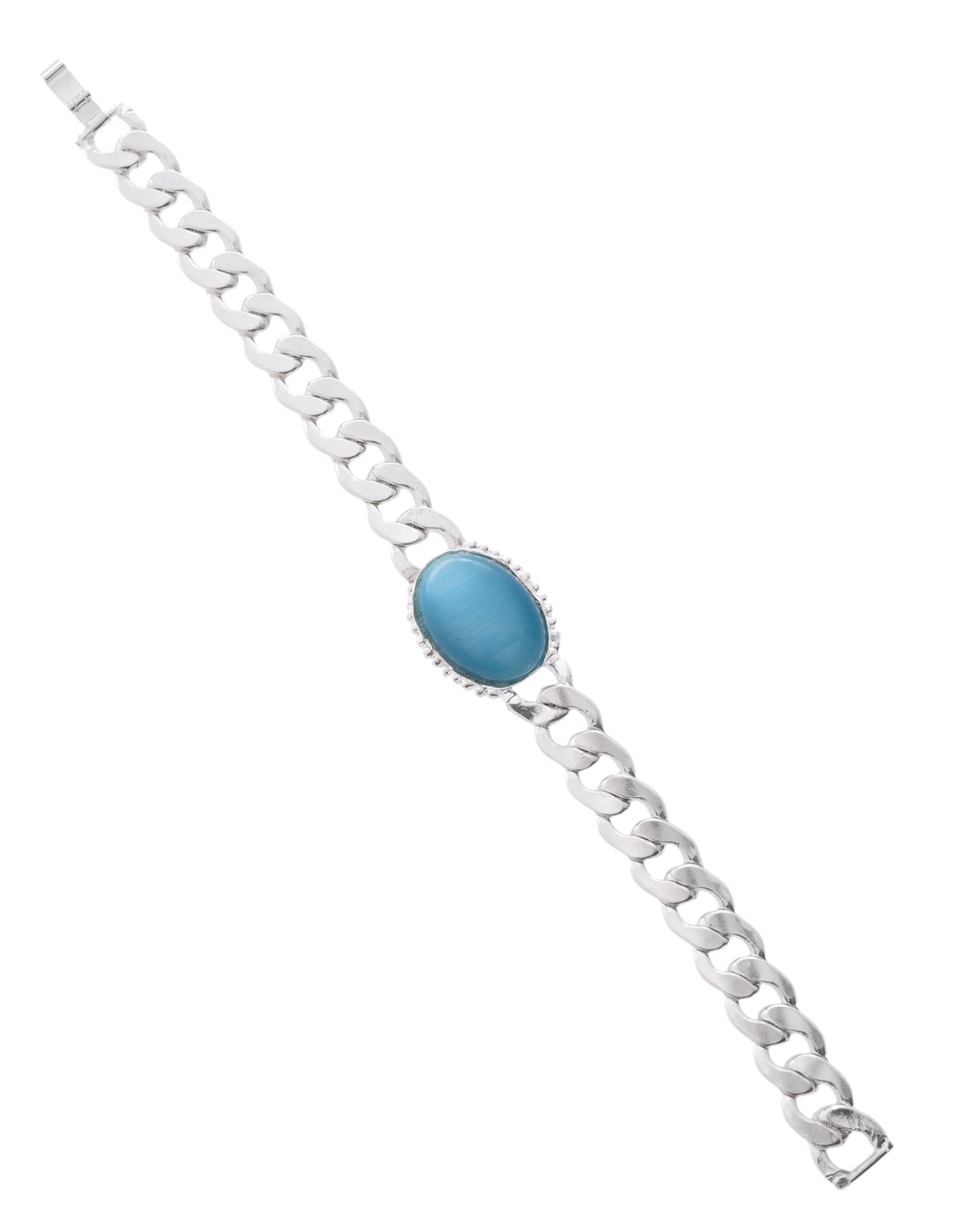 VOJ Silver Plated Blue Stone Men's Bracelet - Distacart