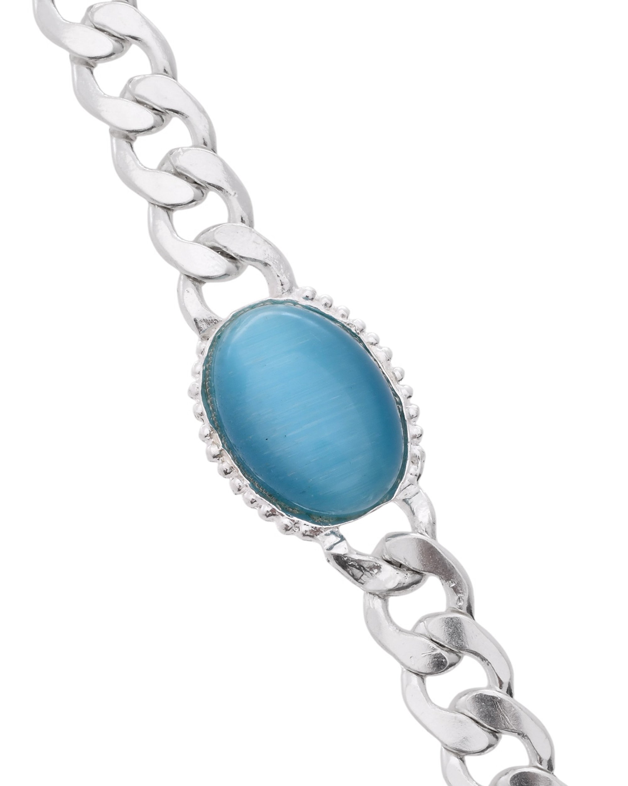 VOJ Silver Plated Blue Stone Men's Bracelet - Distacart