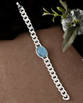VOJ Silver Plated Blue Stone Men's Bracelet - Distacart