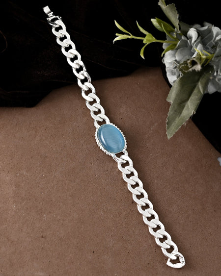 VOJ Silver Plated Blue Stone Men's Bracelet