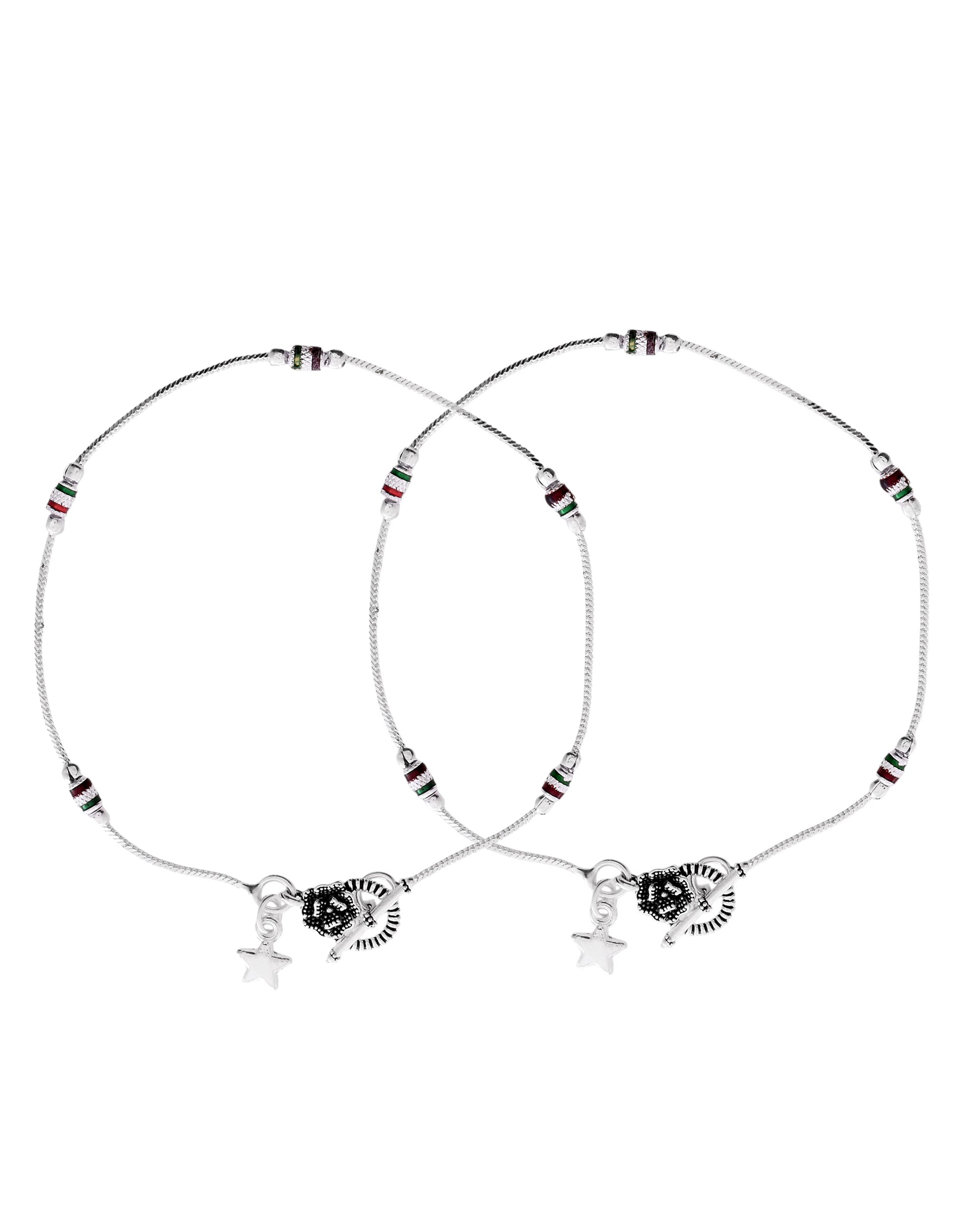 VOJ Set of 2 Silver Plated Elegent Anklet - Distacart