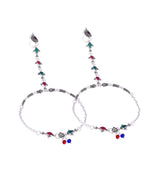 VOJ Set of 2 Silver Toned Meenakari Anklet With Toe Ring - Distacart