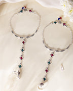 VOJ Set of 2 Silver Toned Meenakari Anklet With Toe Ring - Distacart