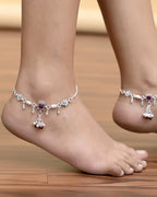 VOJ Set of 2 Silver Plated With Beads Anklet - Distacart