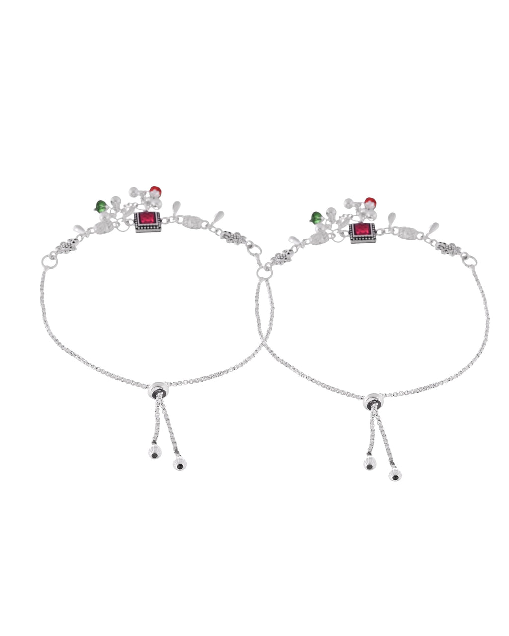 VOJ Set of 2 Silver Plated With Beads Anklet - Distacart