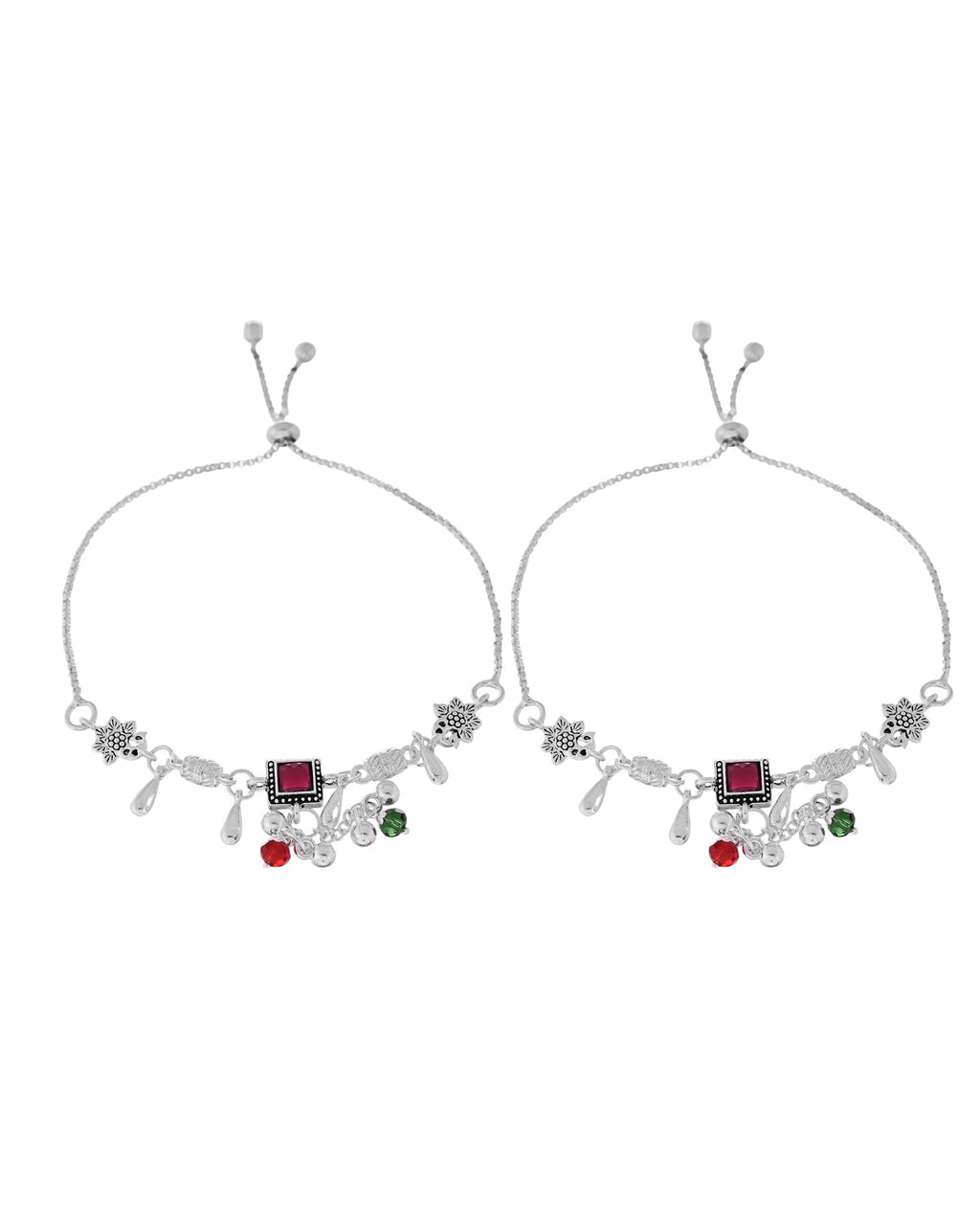 VOJ Set of 2 Silver Plated With Beads Anklet - Distacart