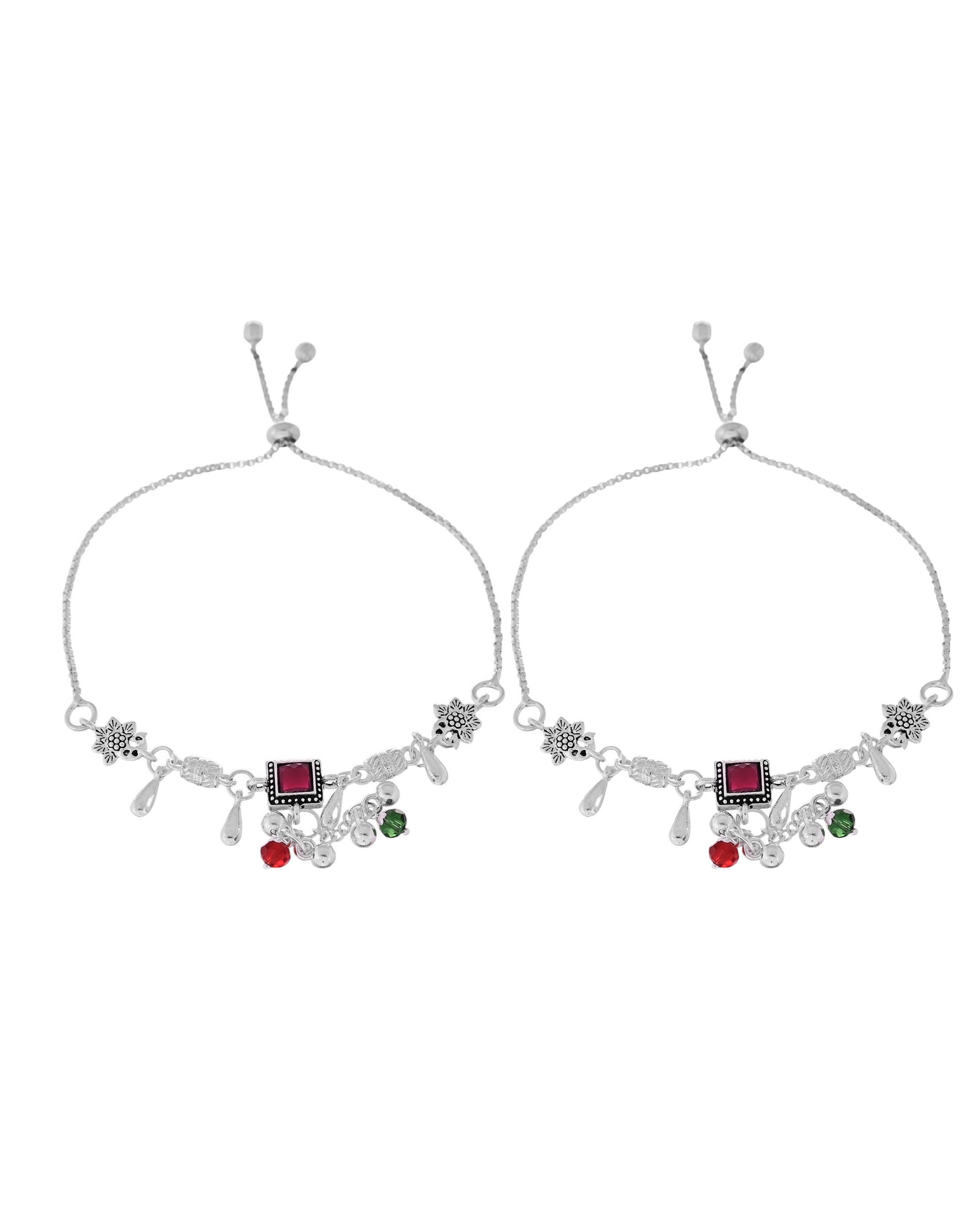 VOJ Set of 2 Silver Plated With Beads Anklet - Distacart