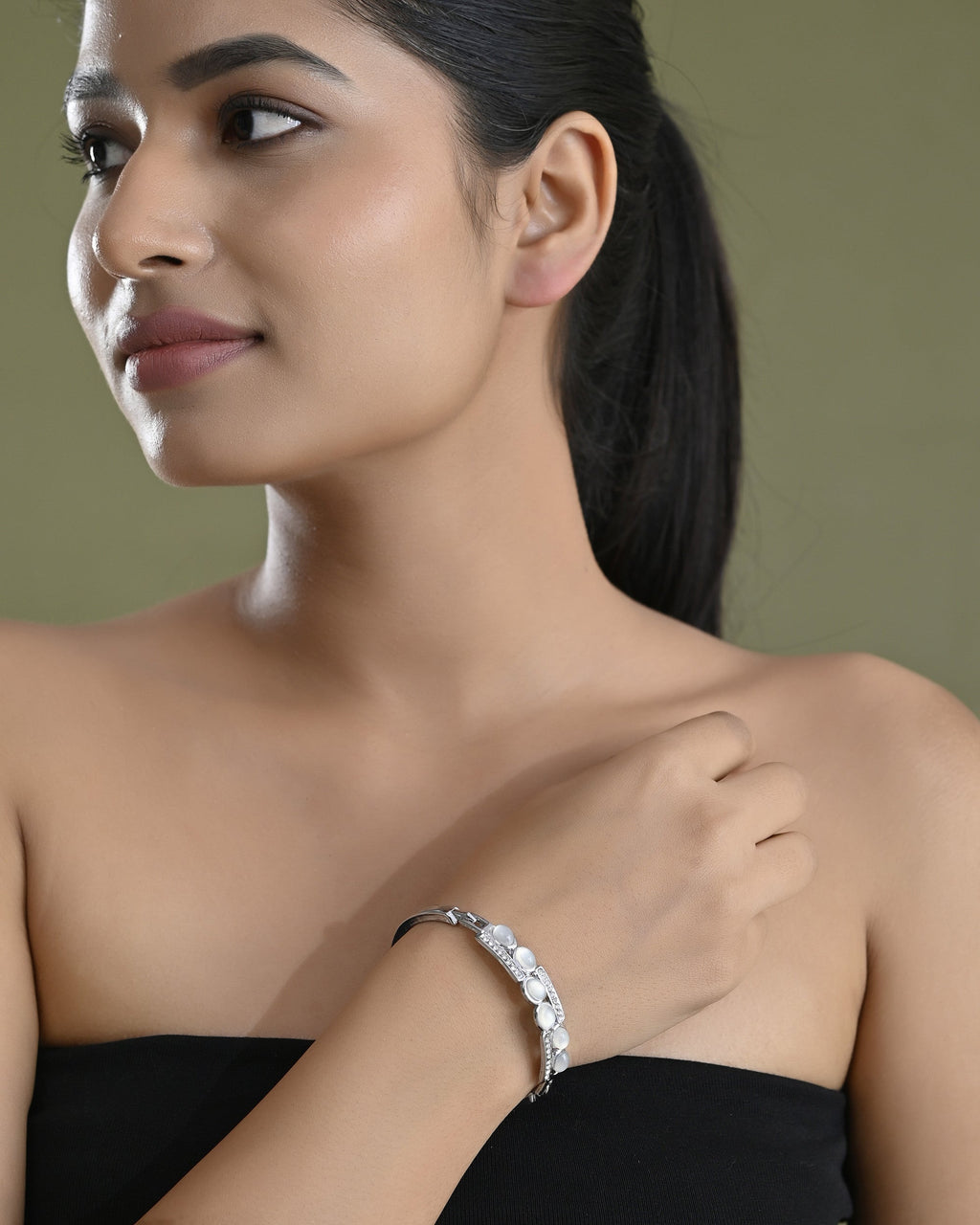 VOJ Silver Plated Stone Studded Kada Bracelet - Distacart