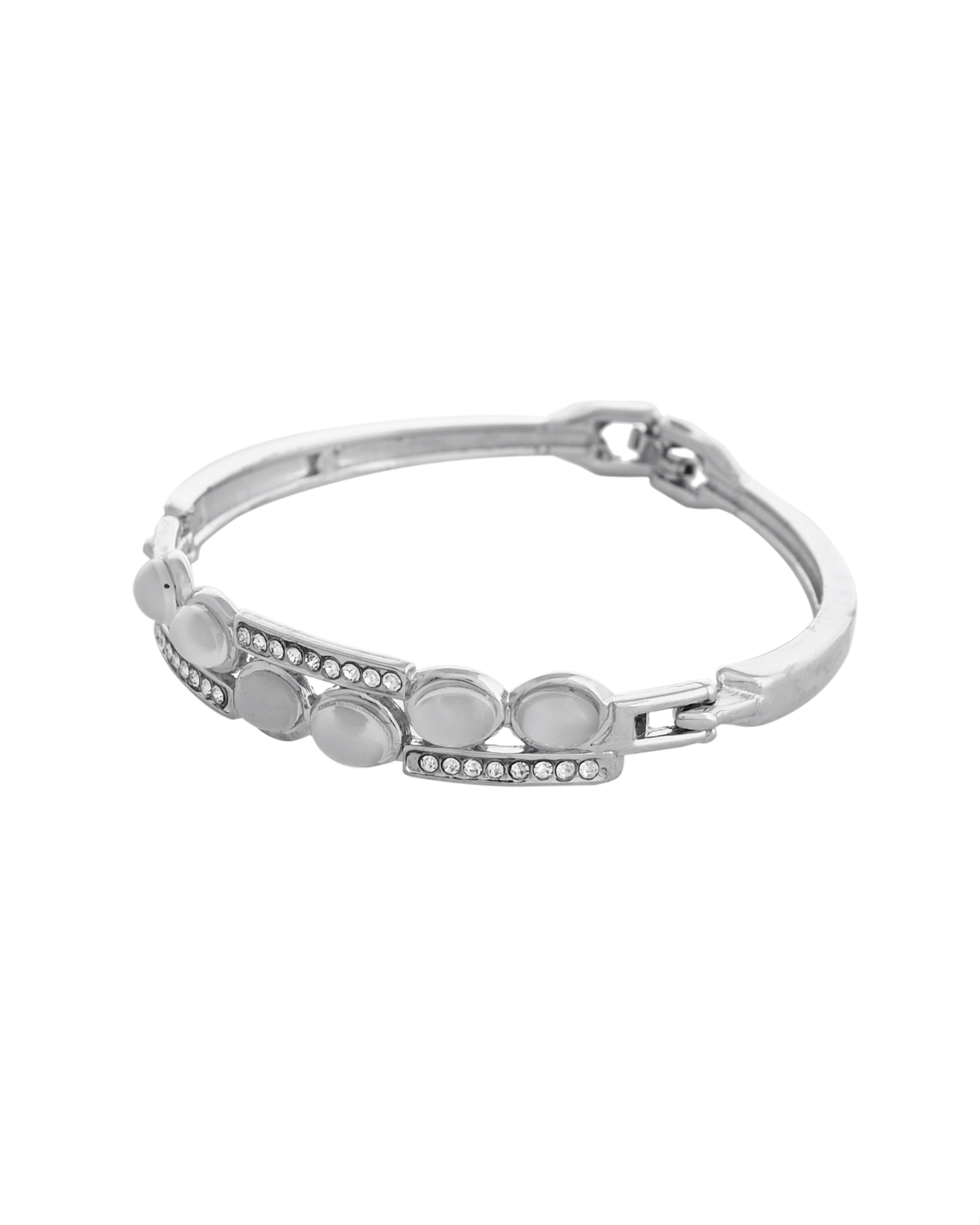 VOJ Silver Plated Stone Studded Kada Bracelet - Distacart