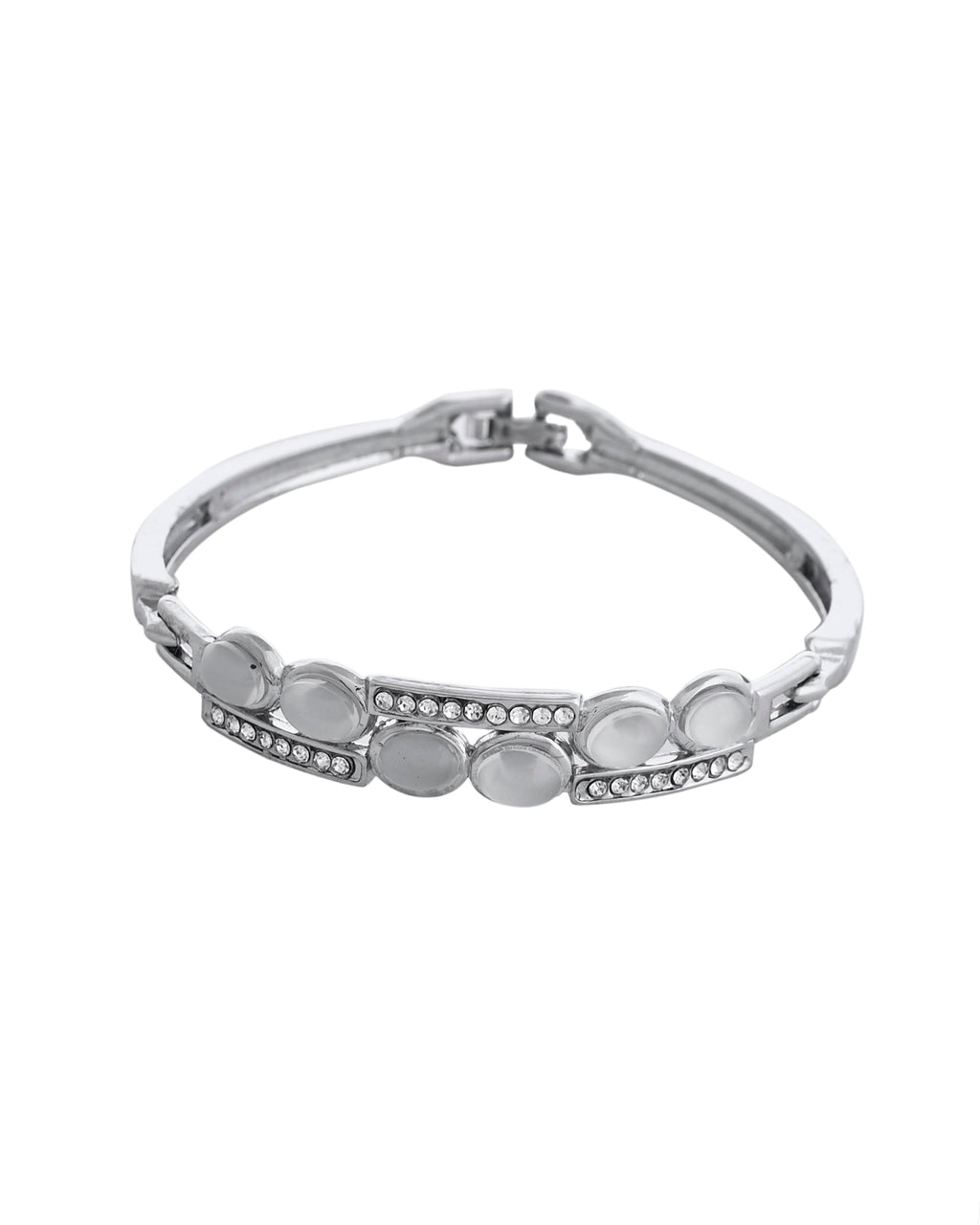 VOJ Silver Plated Stone Studded Kada Bracelet - Distacart