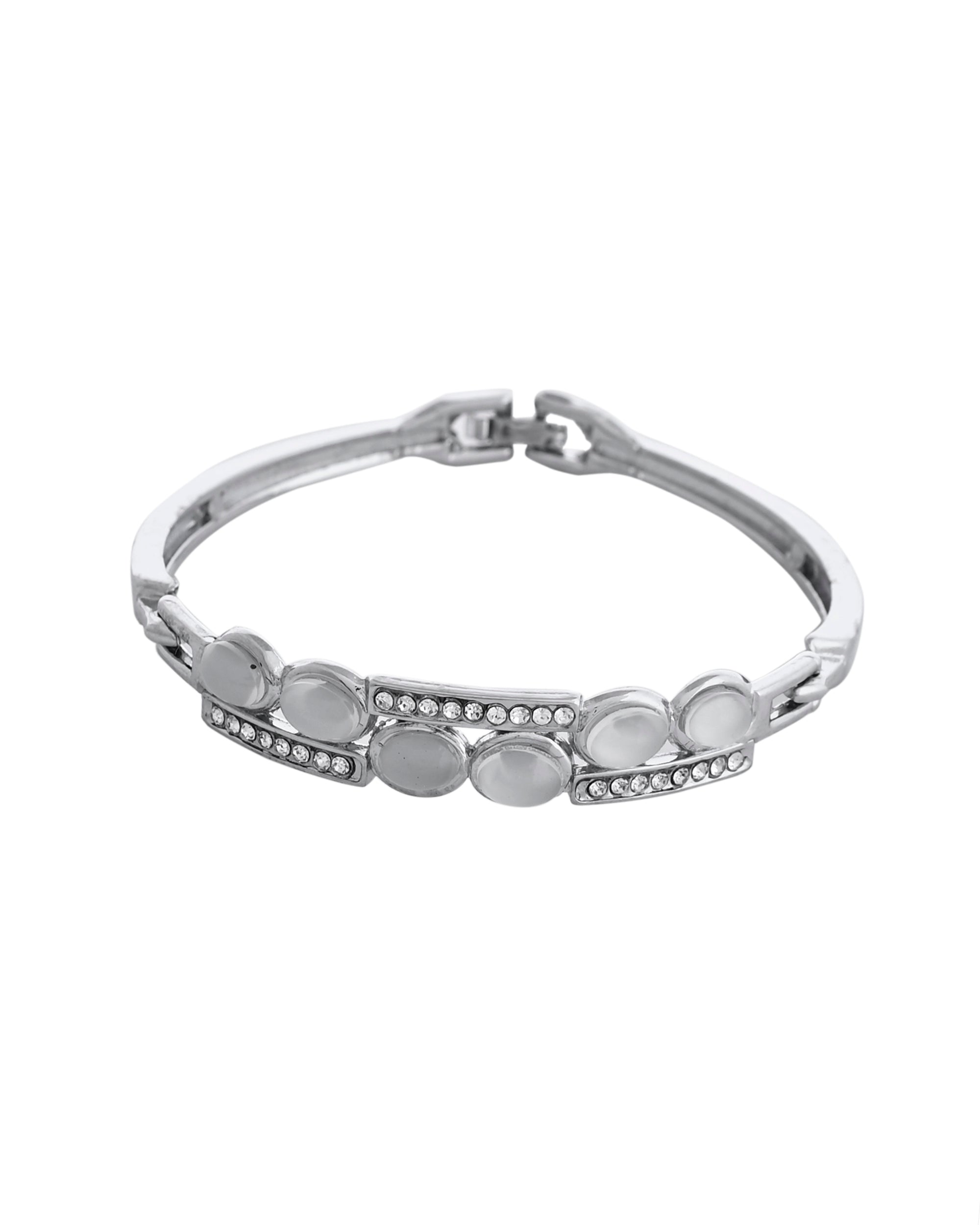 VOJ Silver Plated Stone Studded Kada Bracelet - Distacart