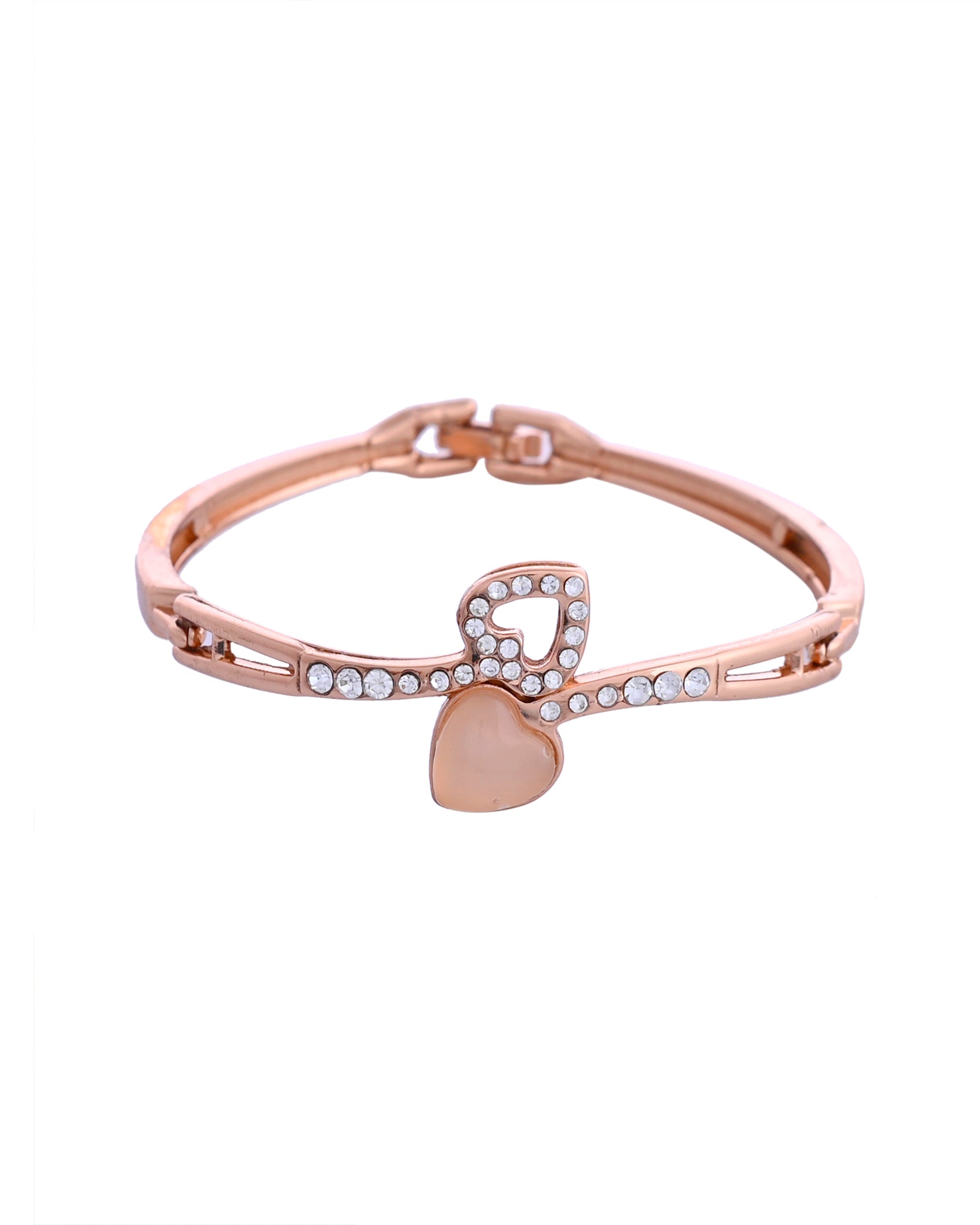 VOJ Gold-Polished Heart Shaped Stone Studded Kada Bracelet - Distacart