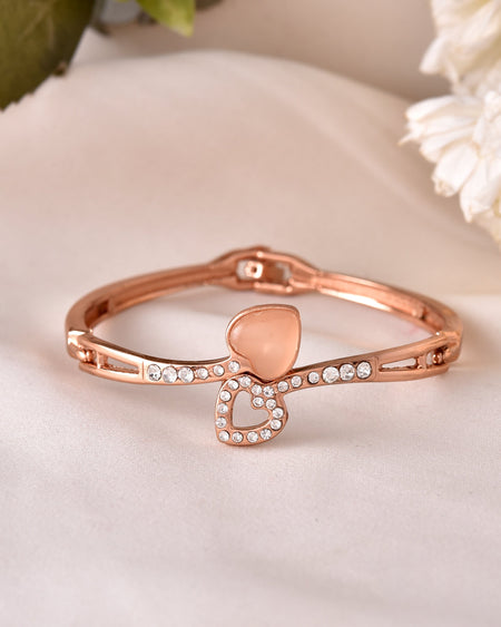 VOJ Gold-Polished Heart Shaped Stone Studded Kada Bracelet