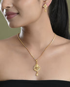 VOJ Gold-Polished AD Stone Studded Geometrical Design Chain Set