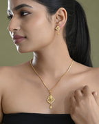 VOJ Gold-Polished AD Stone Studded Geometrical Design Chain Set