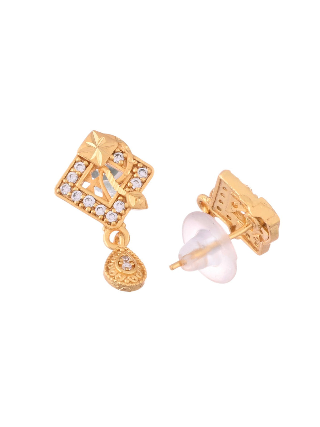 VOJ Gold-Polished AD Stone Studded Geometrical Design Chain Set