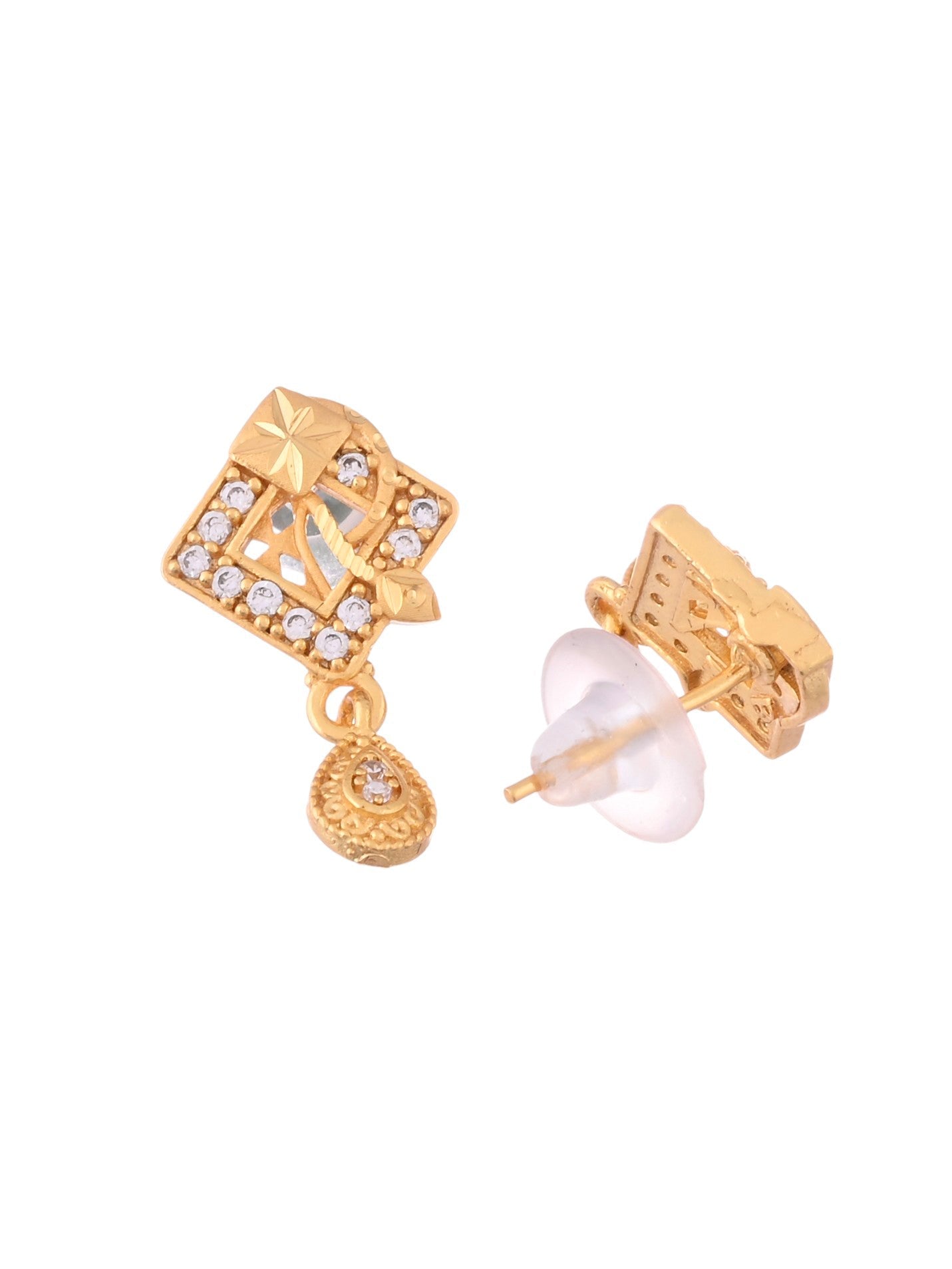 VOJ Gold-Polished AD Stone Studded Geometrical Design Chain Set