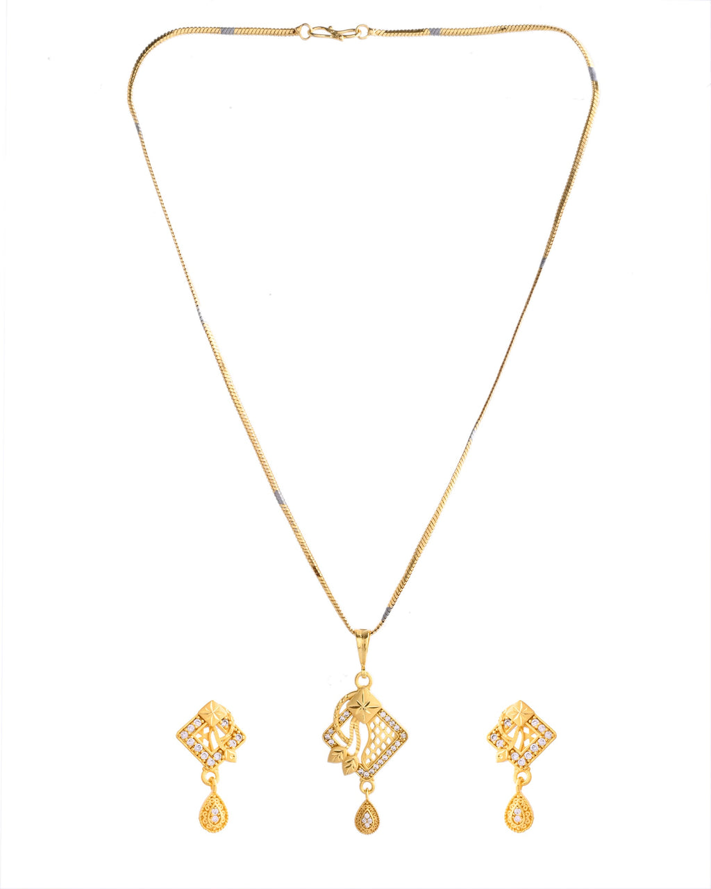 VOJ Gold-Polished AD Stone Studded Geometrical Design Chain Set