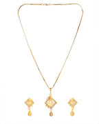 VOJ Gold-Polished AD Stone Studded Geometrical Design Chain Set