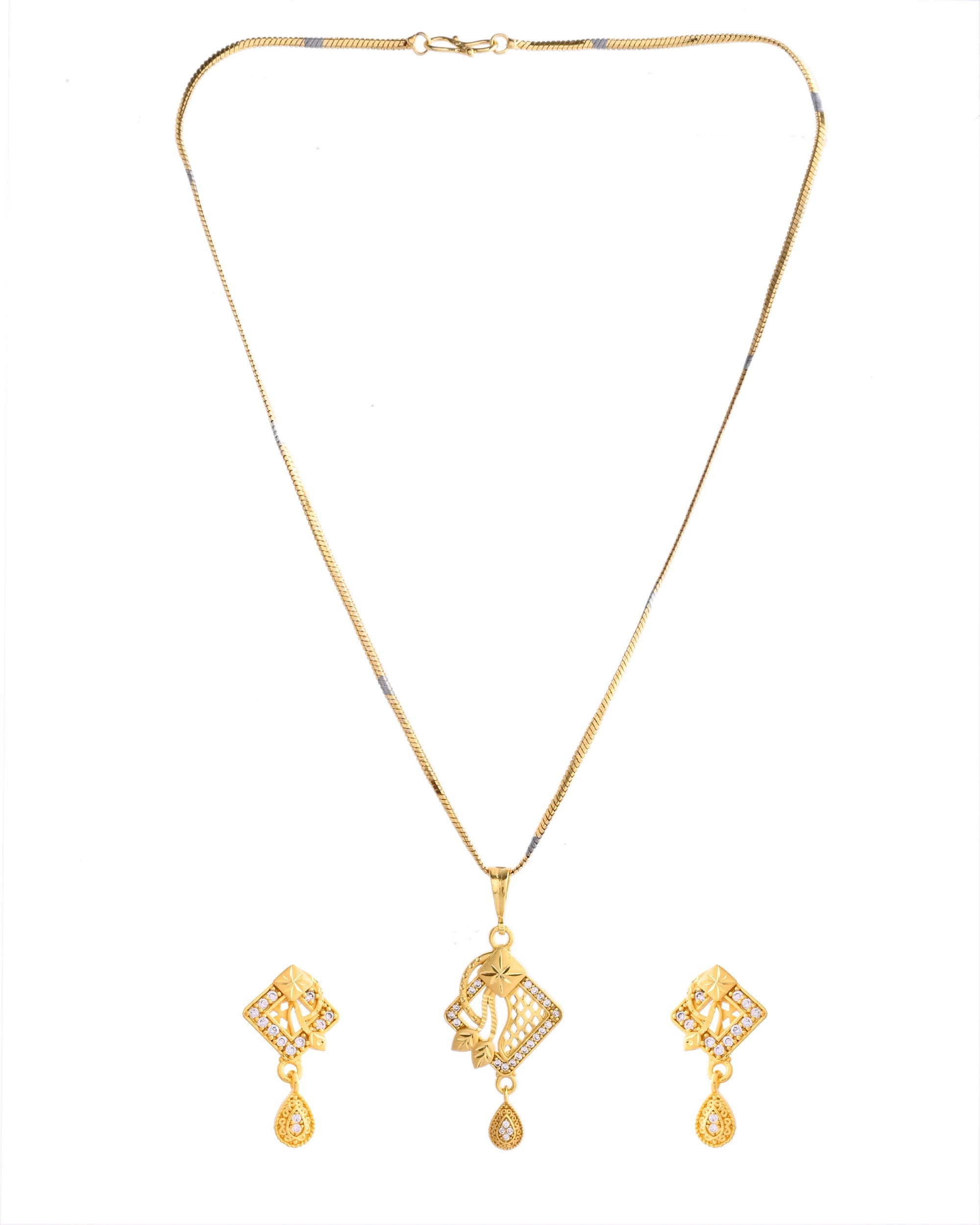 VOJ Gold-Polished AD Stone Studded Geometrical Design Chain Set
