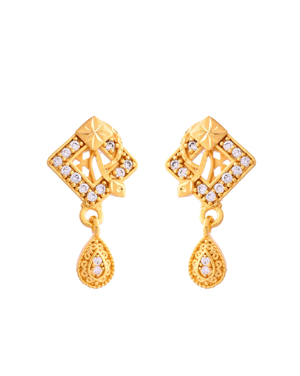 VOJ Gold-Polished AD Stone Studded Geometrical Design Chain Set