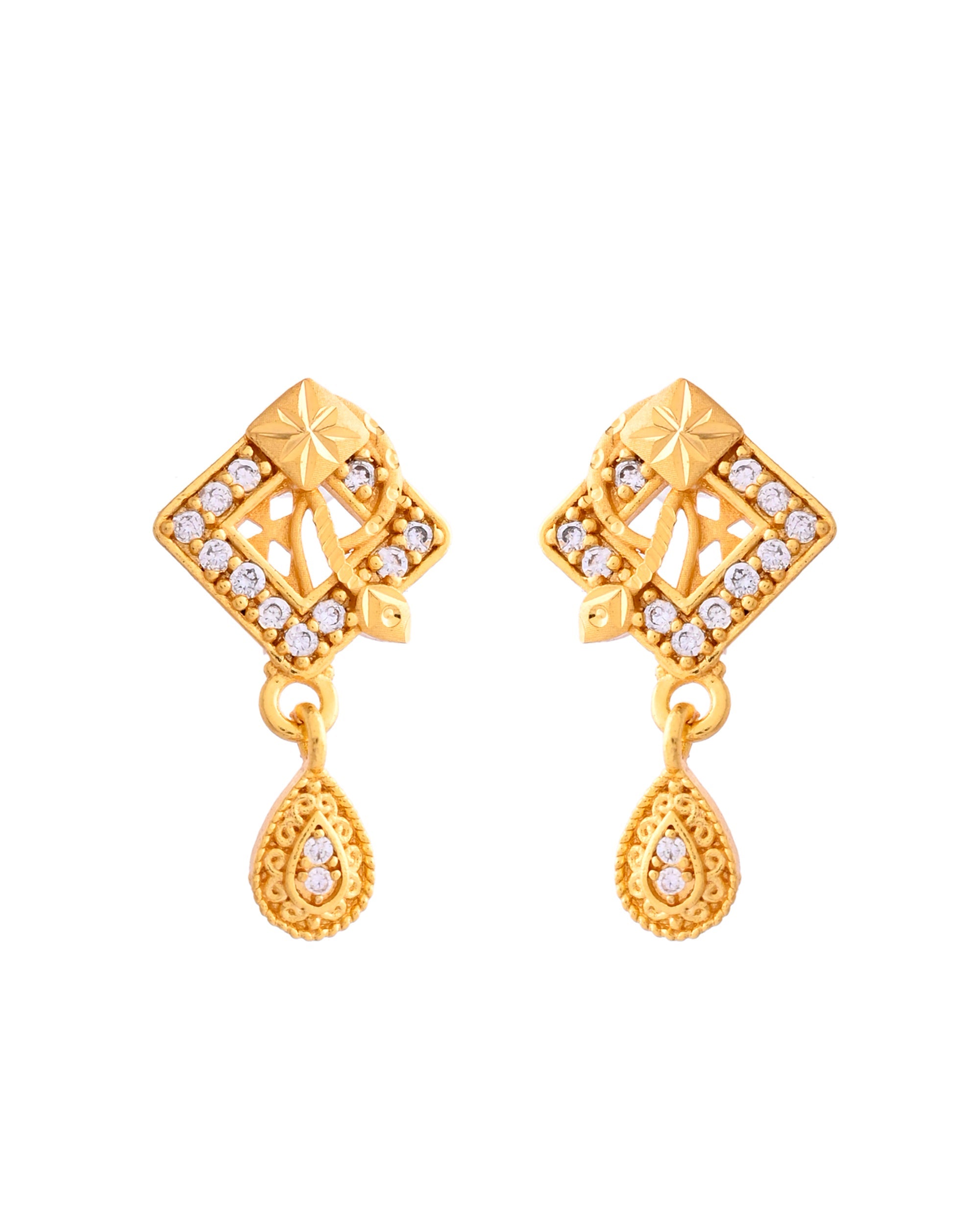 VOJ Gold-Polished AD Stone Studded Geometrical Design Chain Set
