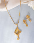 VOJ Gold-Polished AD Stone Studded Geometrical Design Chain Set