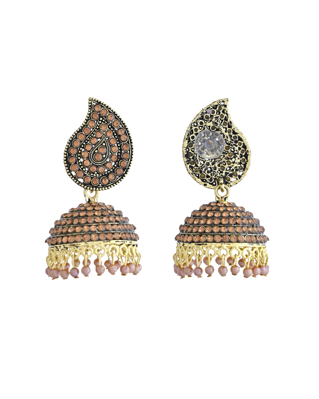 VOJ Gold Toned Stone Studded Done Shaped Jhumka Earrings - Distacart
