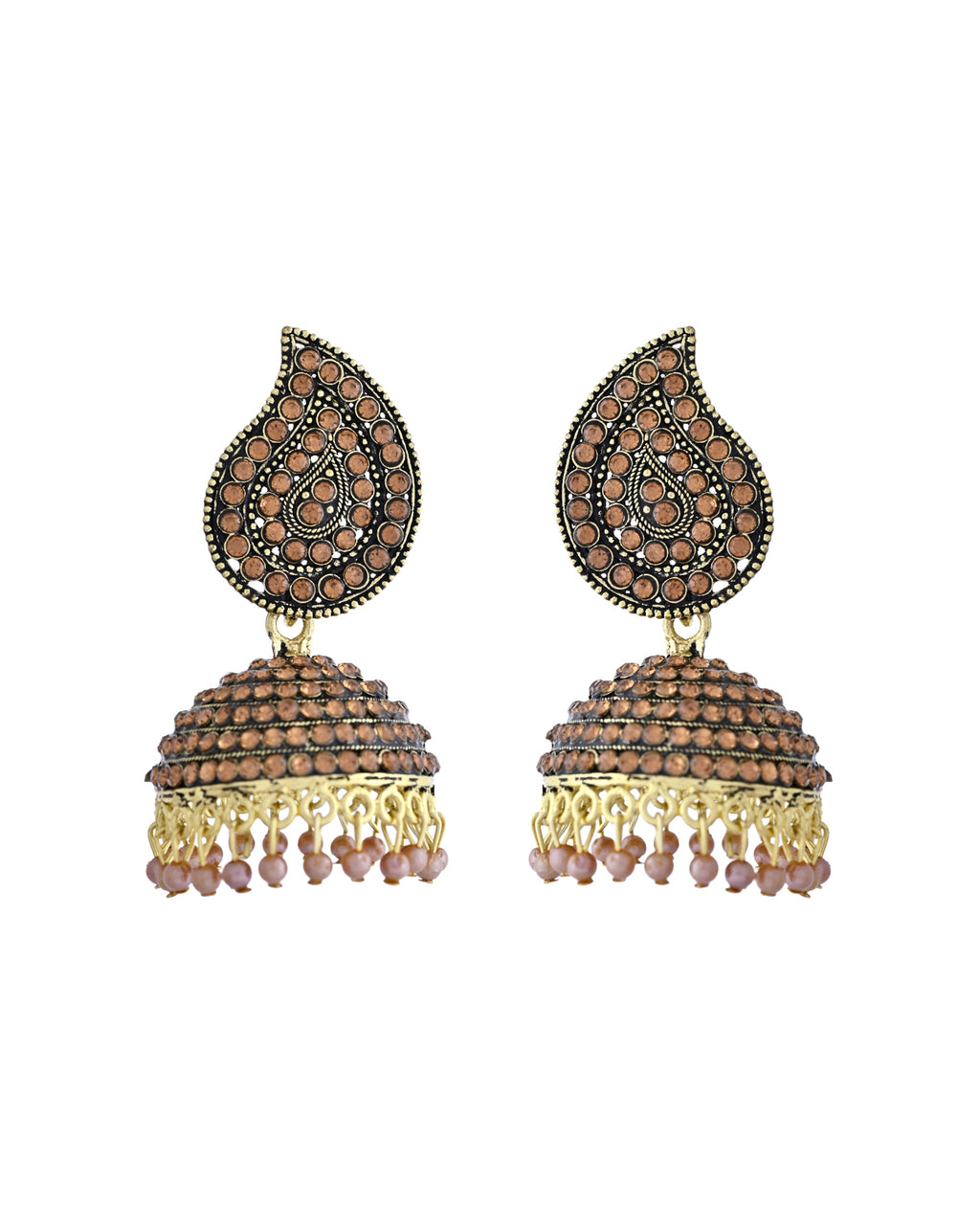 VOJ Gold Toned Stone Studded Done Shaped Jhumka Earrings - Distacart