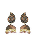VOJ Gold Toned Stone Studded Done Shaped Jhumka Earrings - Distacart